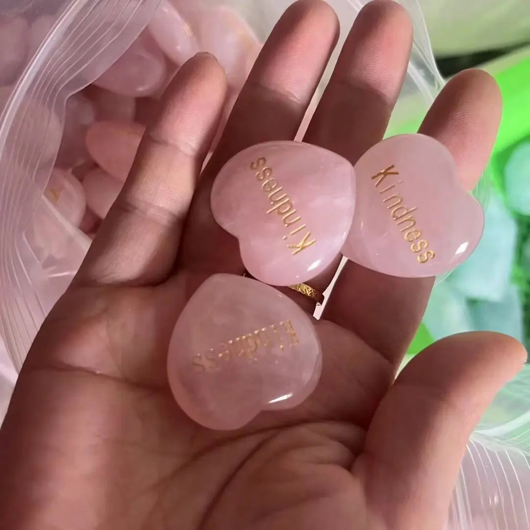 Random1pcs Rose Quartz Heart Inspirational Stone Engraved Love Natural Pink Crystal Valentine's Day Gifts