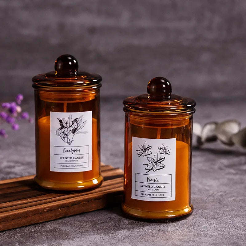 Vintage Glass Jar Scented Candle Essential Oils Soy Wax Candle Aromatherapy Home Decoration Birthday Xmas Gift