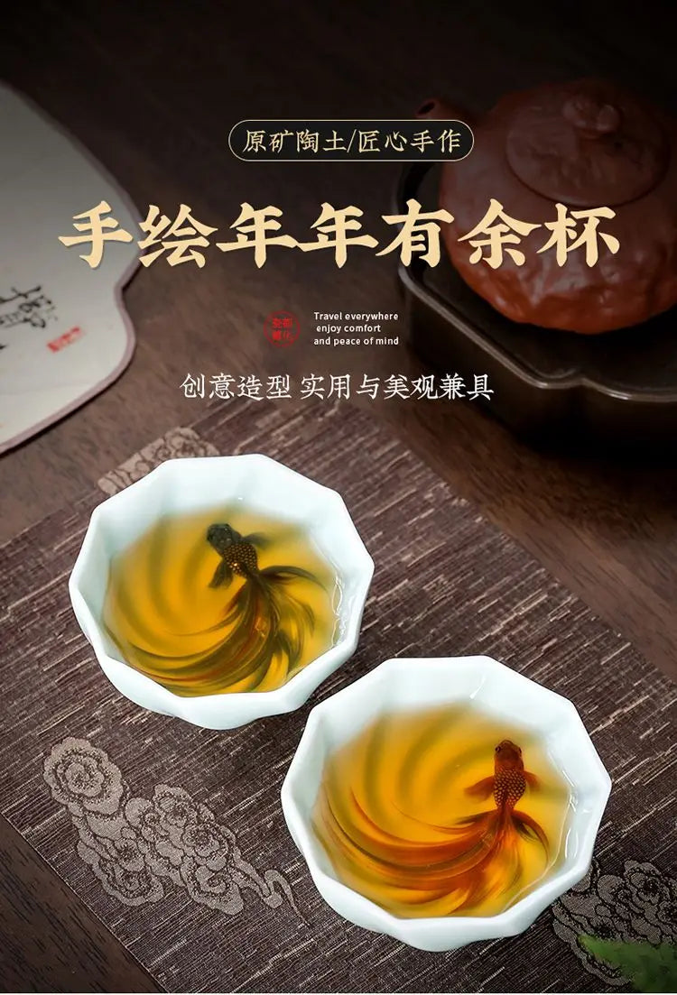 Creative Celadon Teacups Handmade Koi Tea Bowls Chinese Kung Fu Tea Set Master Cup Household Retro Tasting Mug Teaware Drinkware