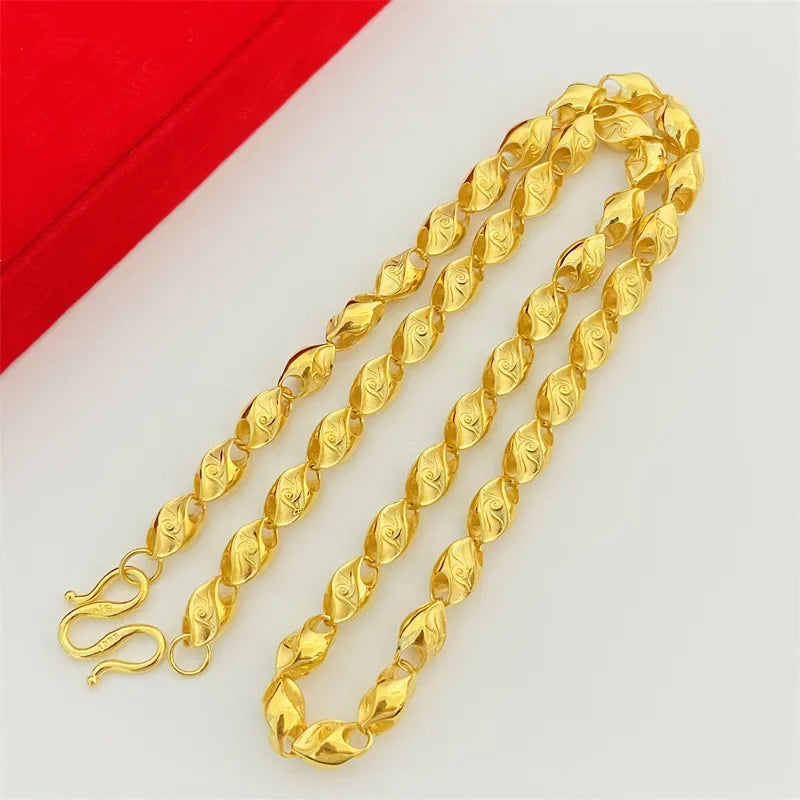Luxury and domineering 9999 24K real gold jewelry phoenix pattern wheat necklace fashion men and women wear gold chains