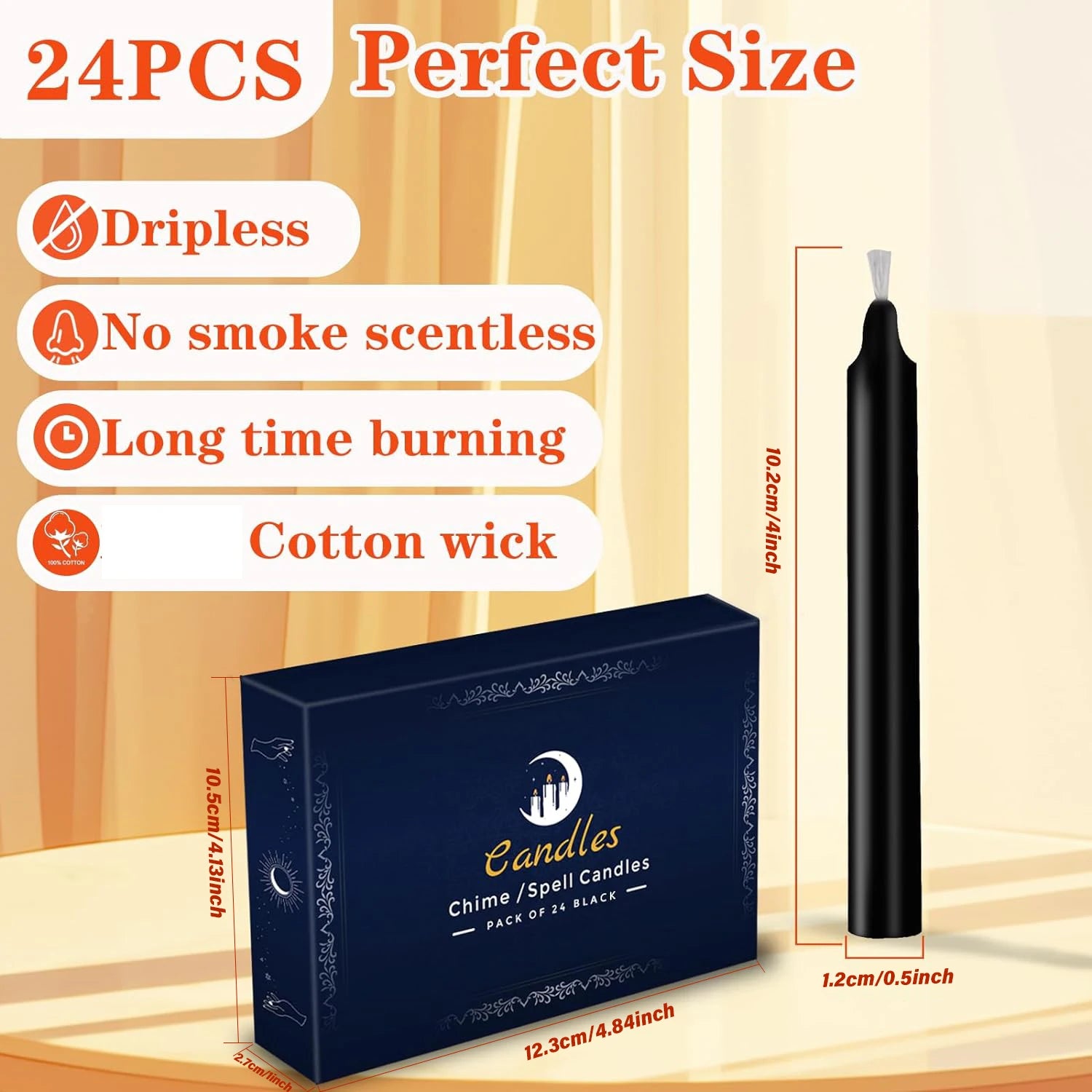 24 Pcs 4* 0.5in (10.2*1.2cm) Black Small Rod Wax, Drip-Free, Smoke-Free and Fragrance-Free Household Dinner Candles, Hand-Pulled, High-Quality, Suitable for All Places, Various Holidays.