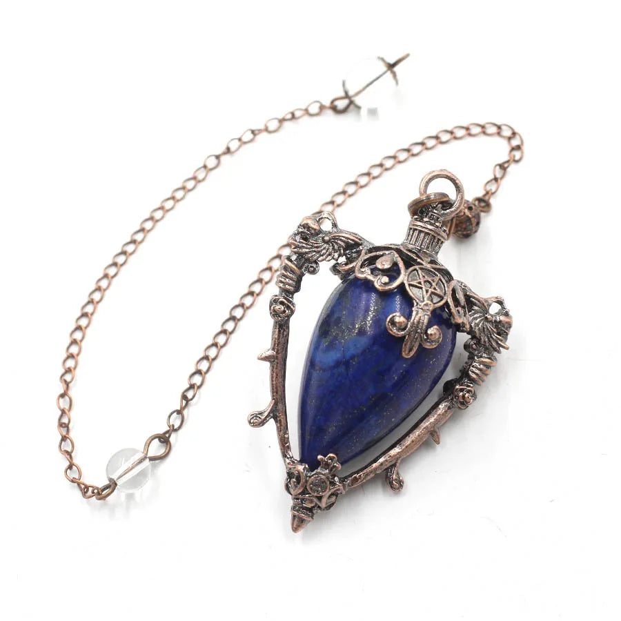 Big Natural Stone Pendant Crystal Pendulums Divination Black Obsidian Amethysts Lapis Pink Quartz  Reiki Spiritual Pendulo X210