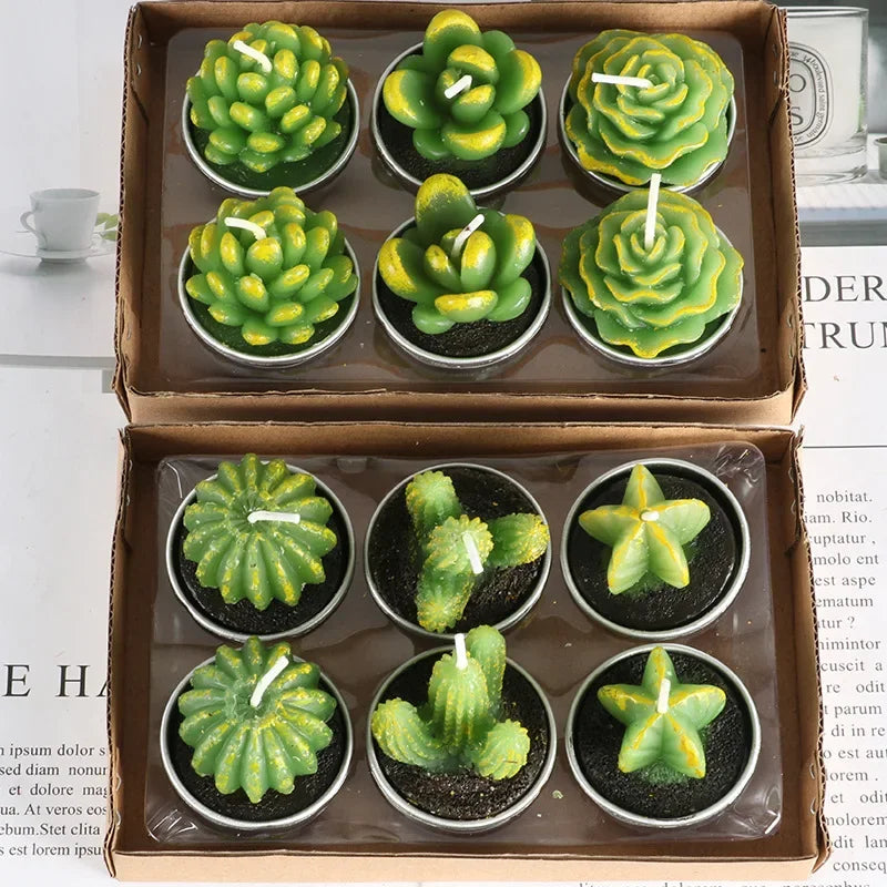 12pcs Mini Cactus Candles Succulent Greenery Candles Flameless Tea Light Candles Suitable for Party Wedding Home Decoration