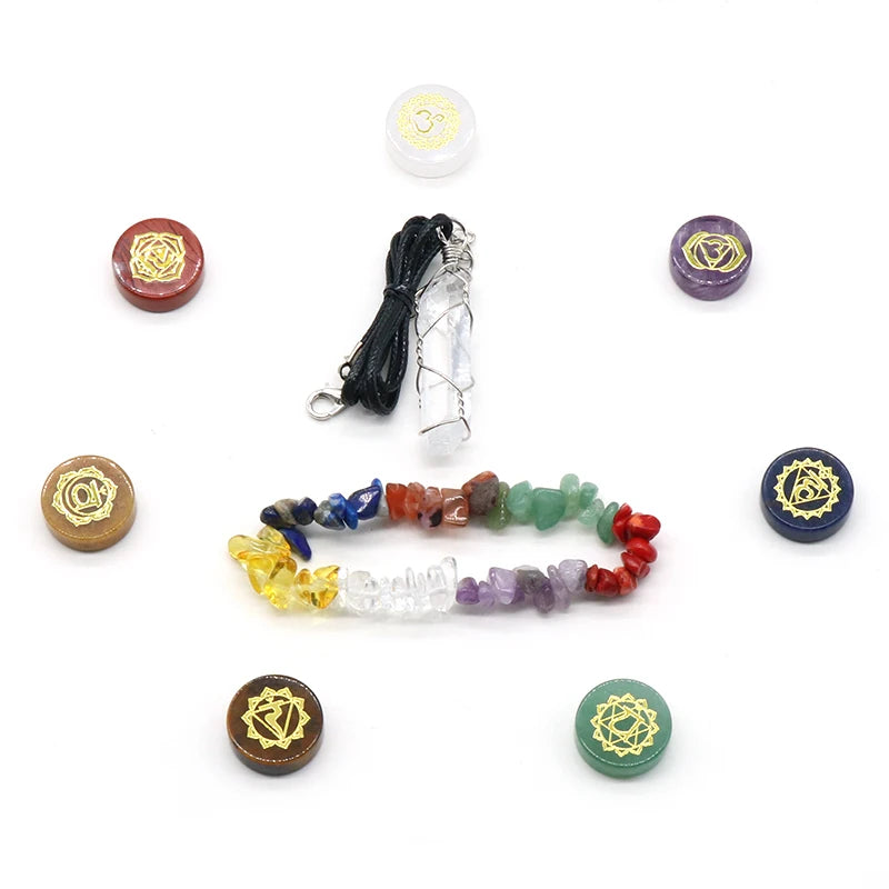 Natural Stone Elegant 7 Chakra Healing Stones & Quartz Bracelet Set Craft Stone Ornament Perfect for Home Decor, Harmony & Gifts