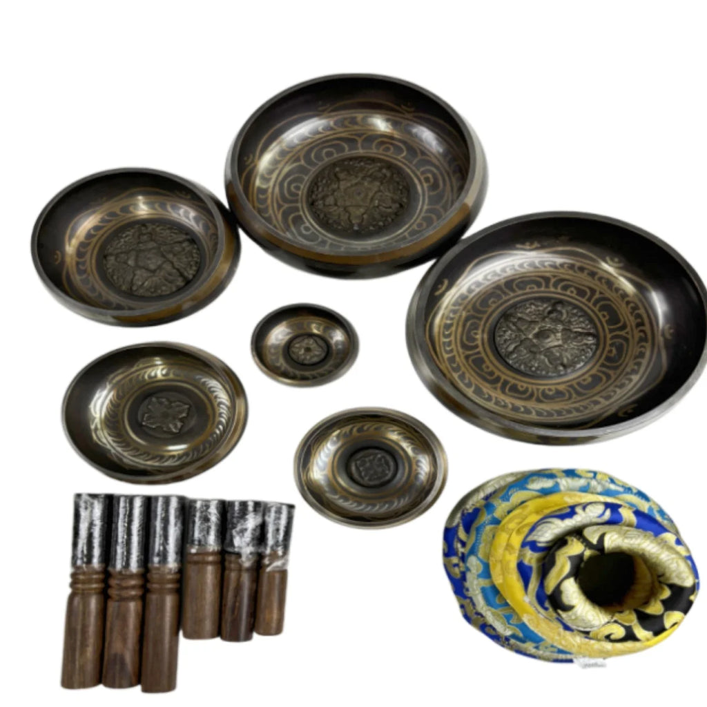 Tibetan Singing Bowl Set 8.5~20CM Size Optional Scripture Bowl Helpful for Meditation Yoga Relaxation Chakra Healing Prayer