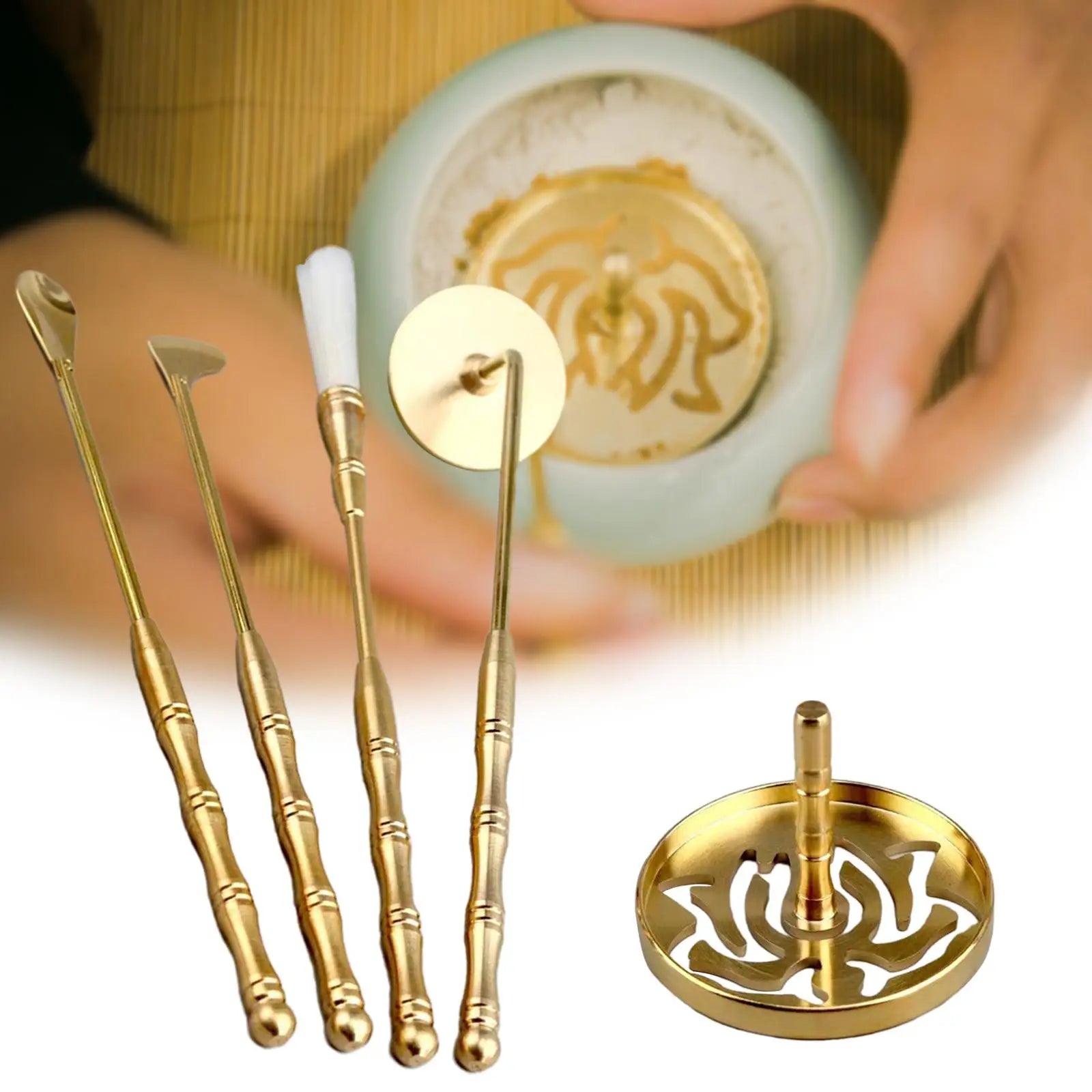 5Pcs Brass Incense Making Set DIY Fragrance Incense Ash Press Chinese Incense Ceremony Set for Yoga Meditation Holidays