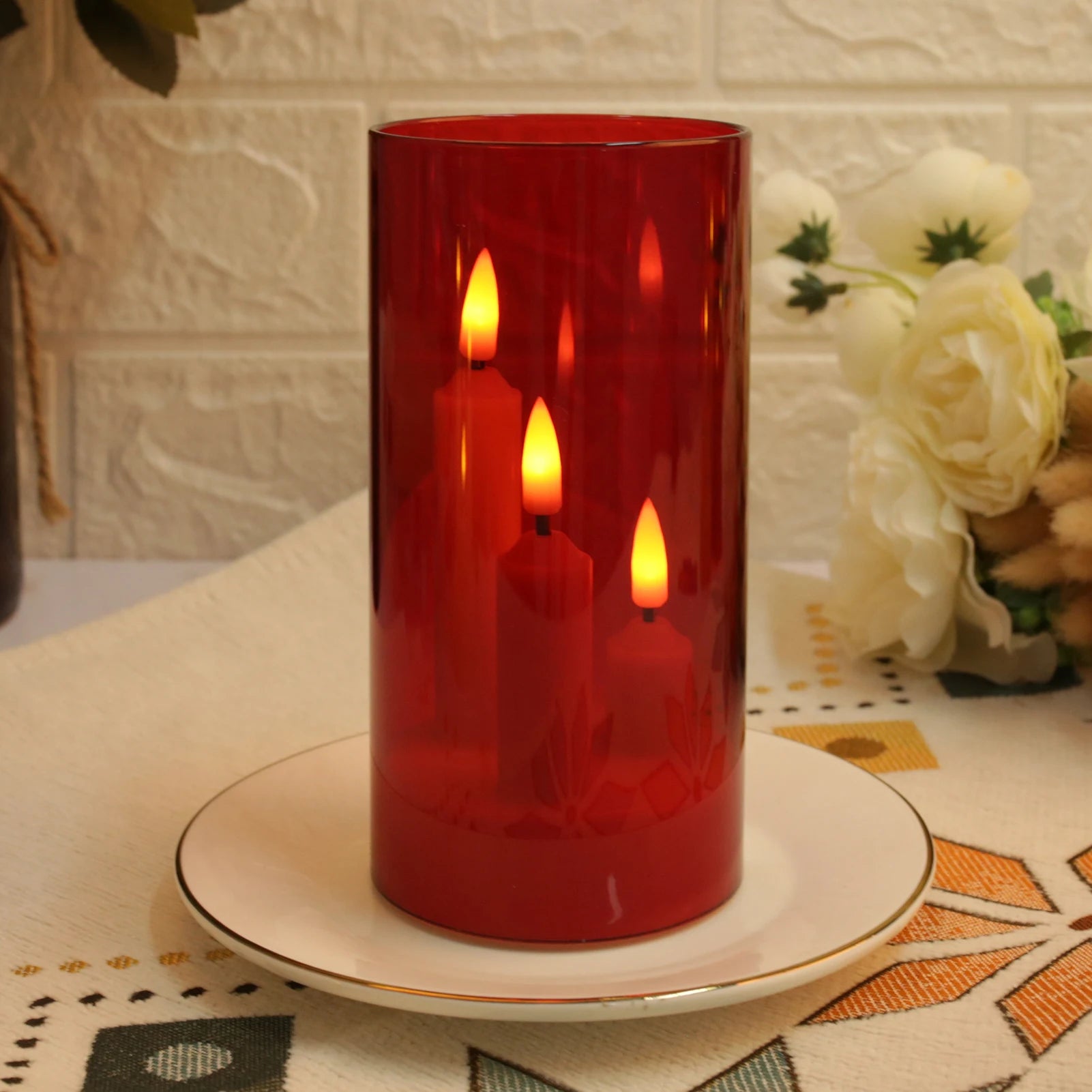 3in1 Flameless Taper Short Candles with Acrylic Lampshade Battery Operated LED Pillar Flickering Candles for Wedding Halloween