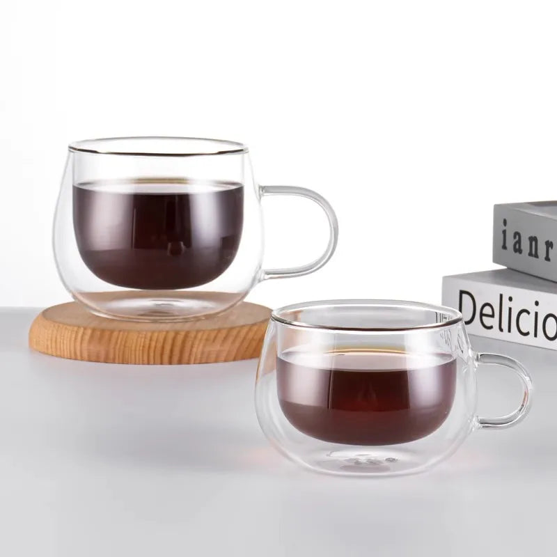 100/200ml Double Walled Glass Coffee Cup Set Clear Espresso Cups With Handle Heat-resisting Glass Cup For Milk Latte Tea