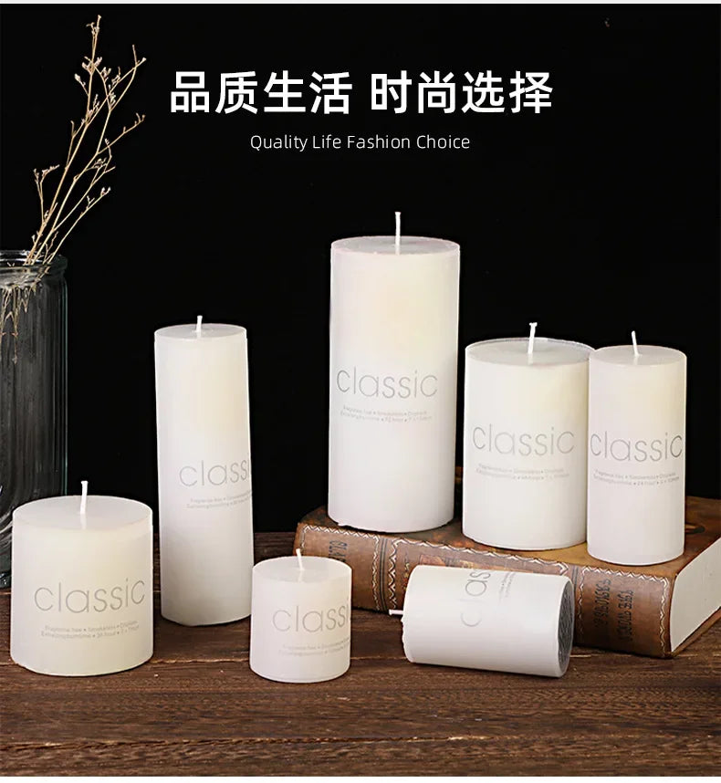 Classic European Ivory White Large Cylinder Candle Smokeless Tasteless Romantic Wedding Hotel Decoration Candle Holiday Supplies