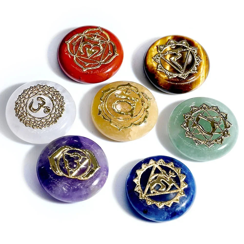 7Pcs Chakra Natural Crystal Stones for Divination Yoga Meditation Rune Carving  Fortune-telling Reiki Healing Gemstones