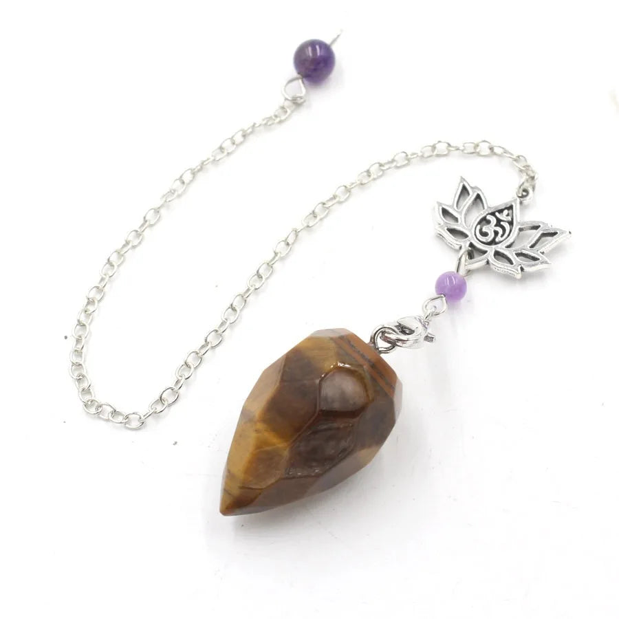 Natural Stone Pendant White Crystal Pendulums for Dowsing Divination Black Obsidian Tiger Eye Clear Quartz OM Pendulos x229