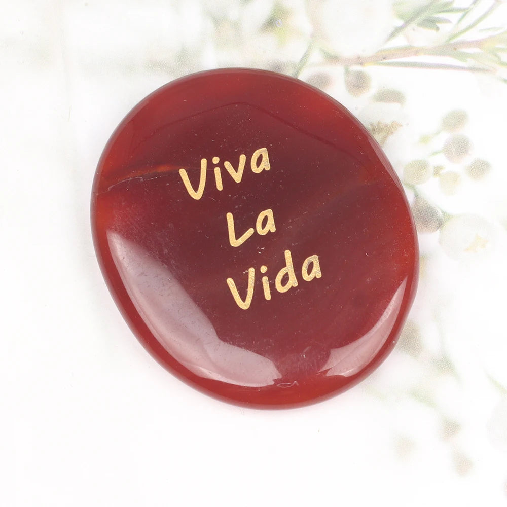 Crystal Worry Stone Double Plane Shaped Piece Inspirational Palm Stone, Engraved With Words To Relieve Worries Jade Energy Stone