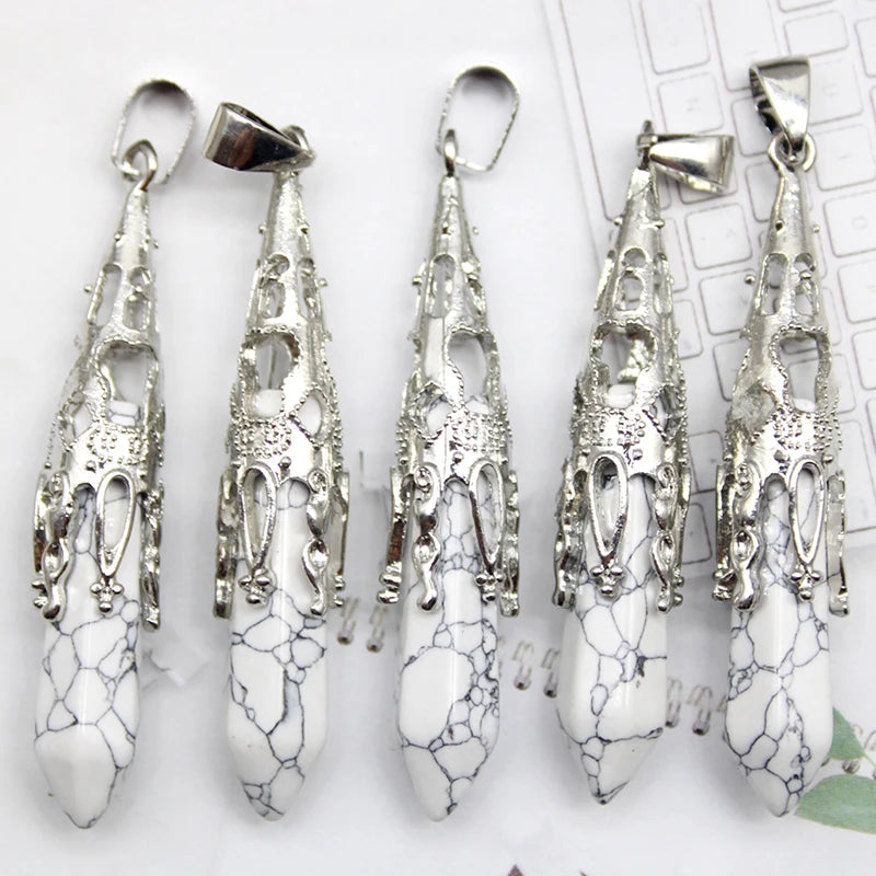 10pcs Crystal Pendulums for Dowsing Divination Natural Gem Stone Quartz Crystal Obsidian Hexagon Pendant For DIY Jewelry Making