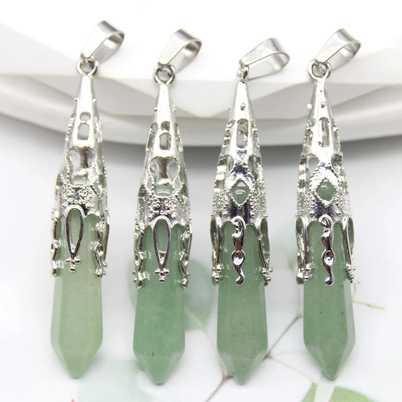 10pcs Crystal Pendulums for Dowsing Divination Natural Gem Stone Quartz Crystal Obsidian Hexagon Pendant For DIY Jewelry Making