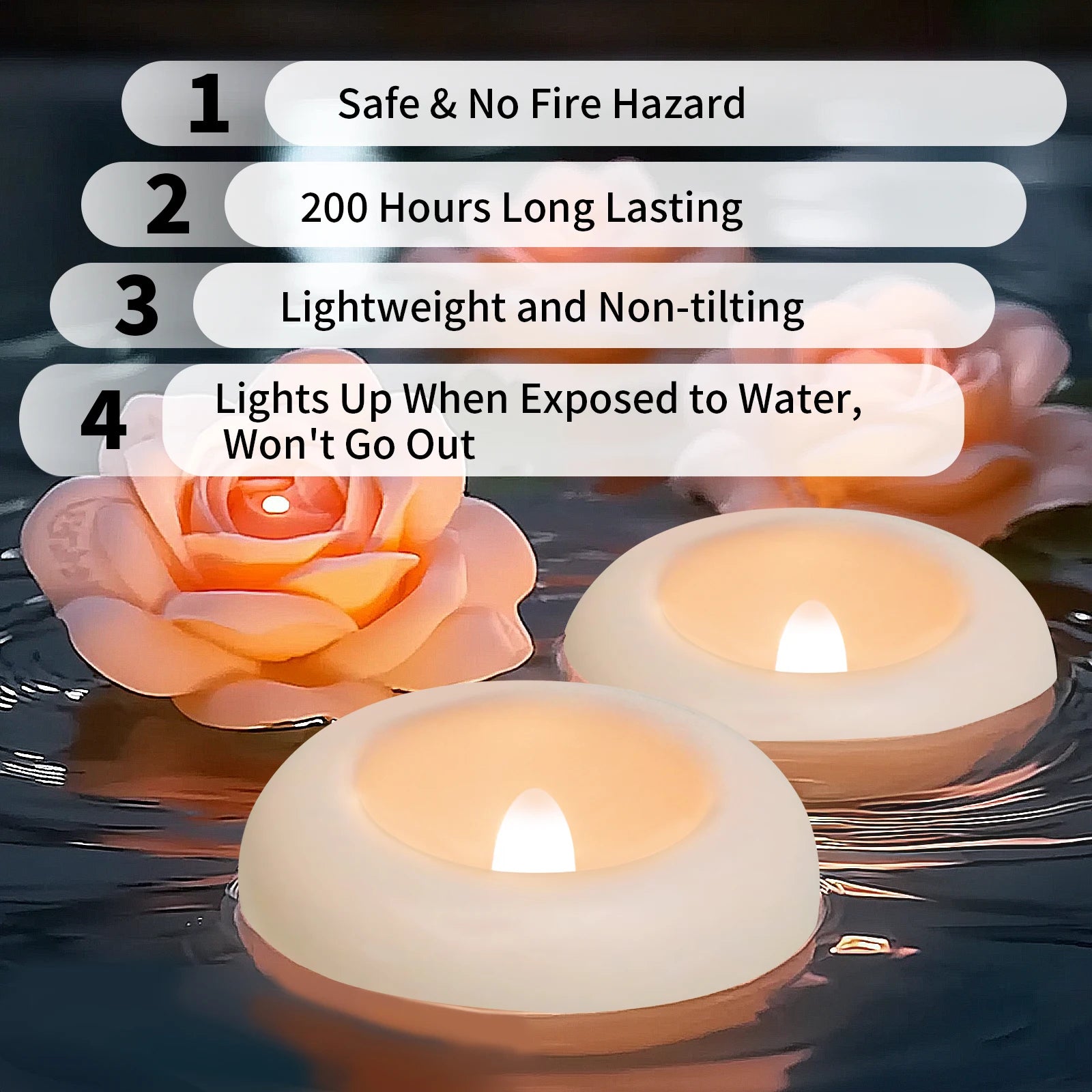 Waterproof Flameless Floating Tealights 120+Hour Warm White Battery Flickering LED Tea Lights Candles Wedding Party Pool & SPA