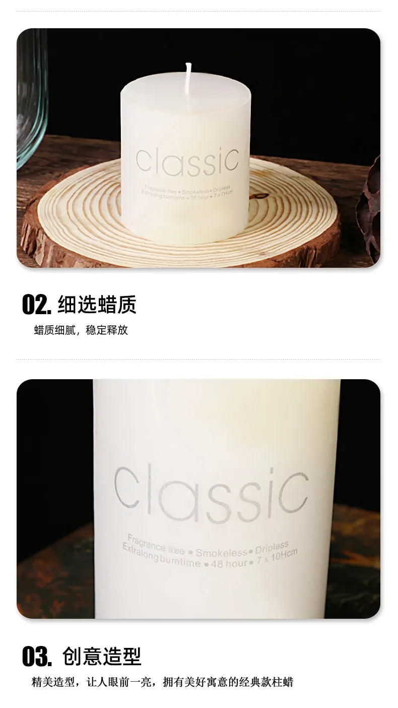 Classic European Ivory White Large Cylinder Candle Smokeless Tasteless Romantic Wedding Hotel Decoration Candle Holiday Supplies