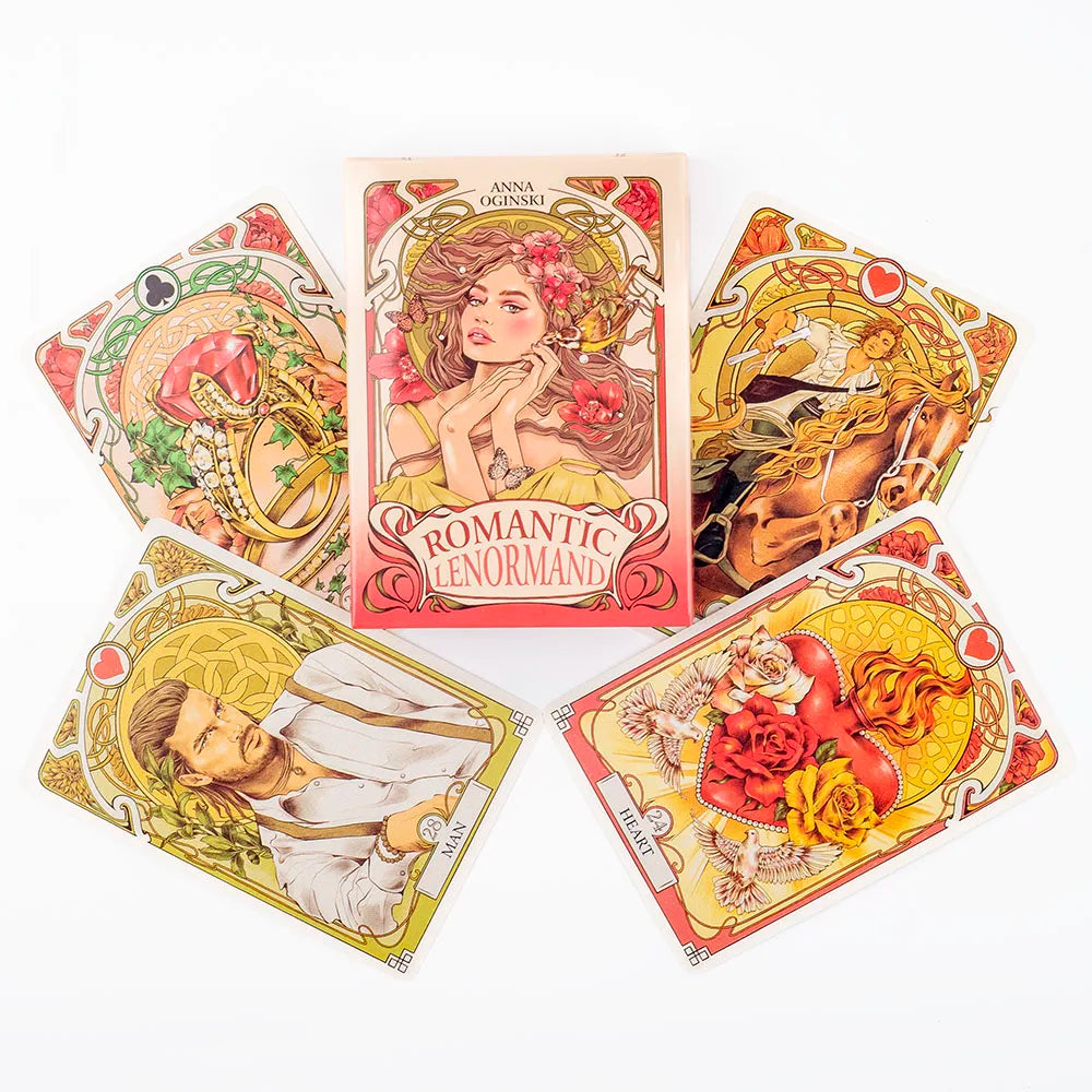 Romantic Lenormand Oracle Cards  37 Pcs Deck 10.2x7.2cm English Vision Art Nouveau Floral Motifs for Party Board  Playing Games