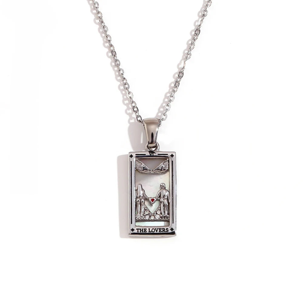 MamacitaSlay New In Populry Rectangular Pendant Empress Lovers Magician Tarot Waterproof Stainless Steel Necklace For Women