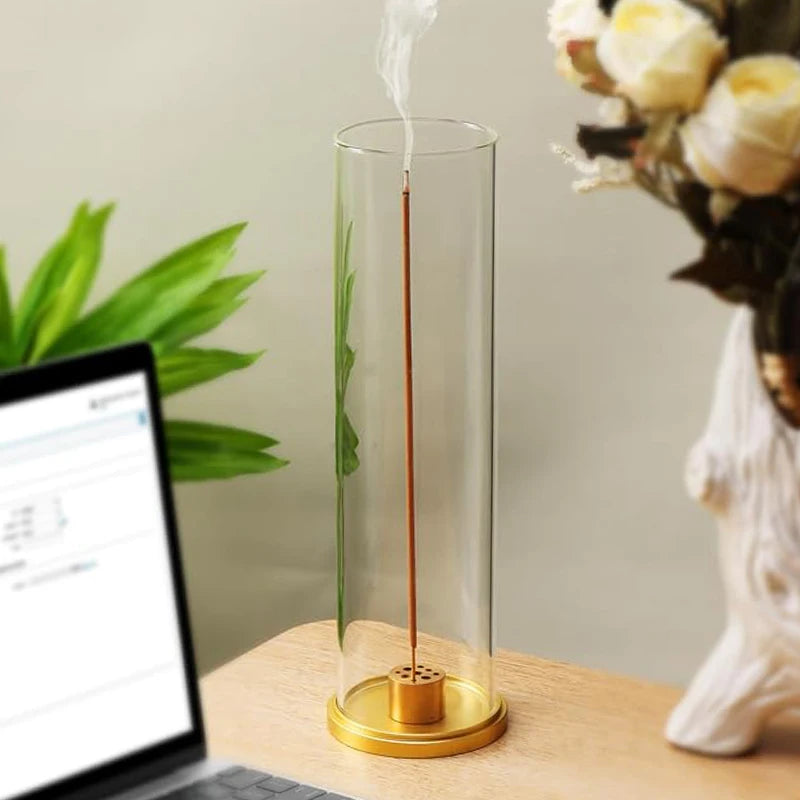 Modern Brass Incense Holder Anti-Ash Flying Incense Holder with Removable Acrylic Ash Catcher for Home Decor Yoga Meditation