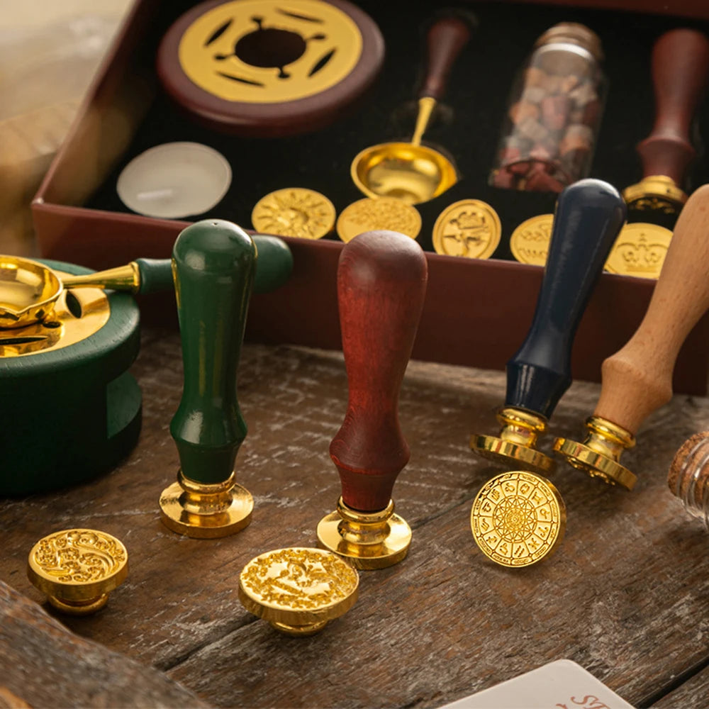 Wax Seal Stamp Kit with 6pcs Seal Stamp and Bottle of Wax Beads  Spoon/Candle/Wax Melt Warmer for Christmas Vintage Envelopes