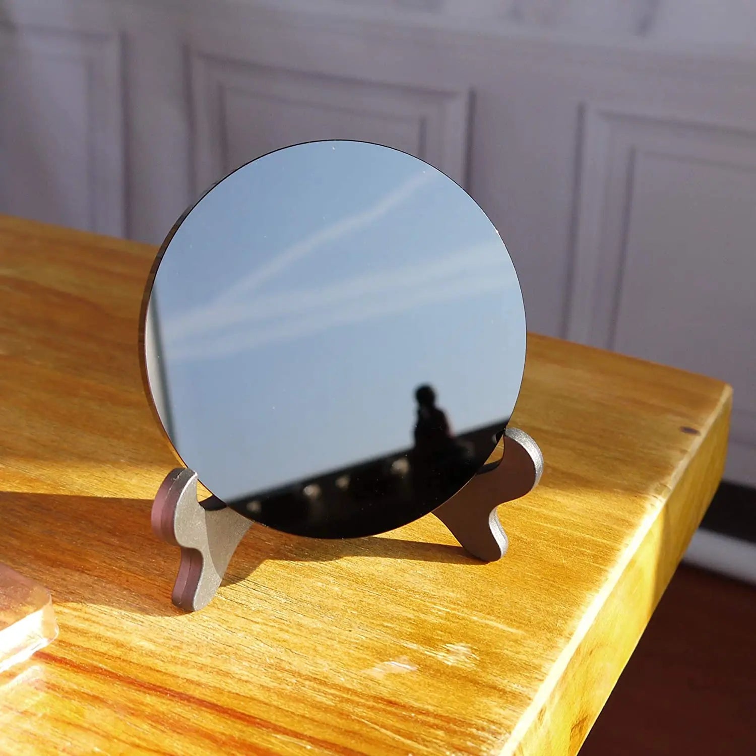 High Quality Natural Black Obsidian Scrying Mirror Healing Crystals Stone Round Plate Witchcraft Mirror Crystal Decor With Shelf