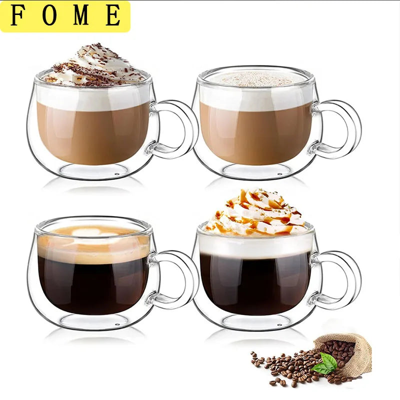 100/200ml Double Walled Glass Coffee Cup Set Clear Espresso Cups With Handle Heat-resisting Glass Cup For Milk Latte Tea