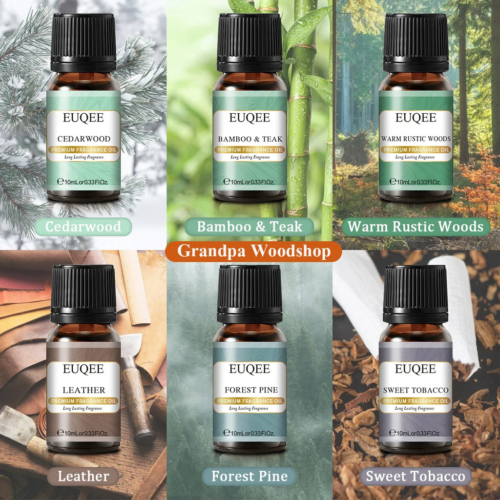 EUQEE 6PCS Aromatherapy Fragrance Oil Gift Set Coffee Fruit Series Essential Oils 10ml Strawberry Cherry Pumpkin Pie Leather