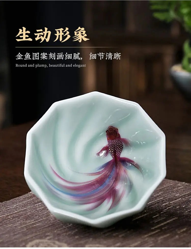 Creative Celadon Teacups Handmade Koi Tea Bowls Chinese Kung Fu Tea Set Master Cup Household Retro Tasting Mug Teaware Drinkware