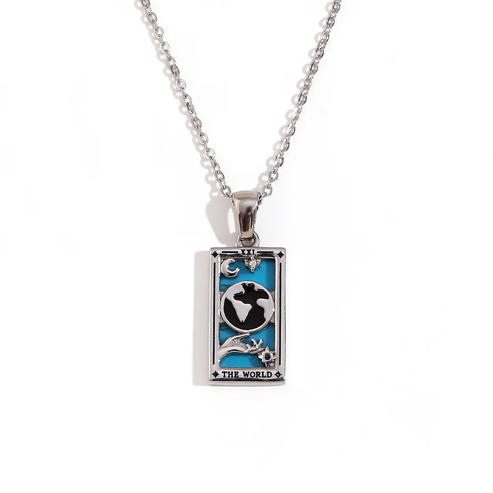 MamacitaSlay New In Populry Rectangular Pendant Empress Lovers Magician Tarot Waterproof Stainless Steel Necklace For Women