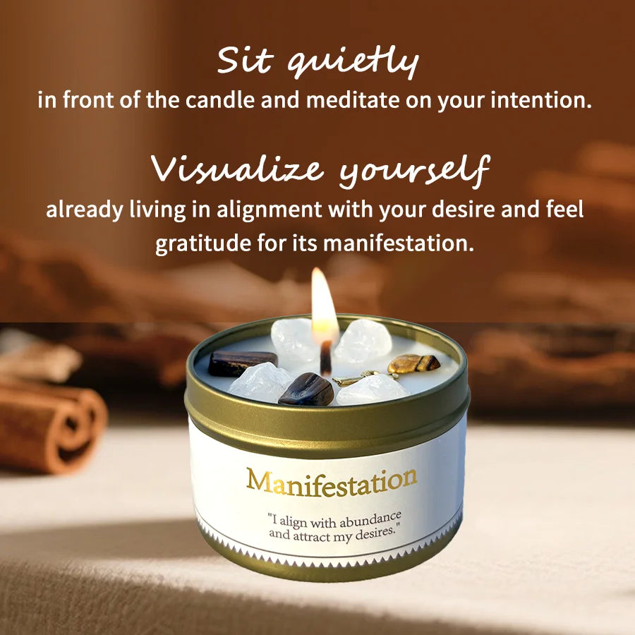 Lavender & Eucalyptus Aromatherapy Candle,Law of Attraction Healing Ritual with Crystals,Halloween, Bedroom&Living Room Home Use
