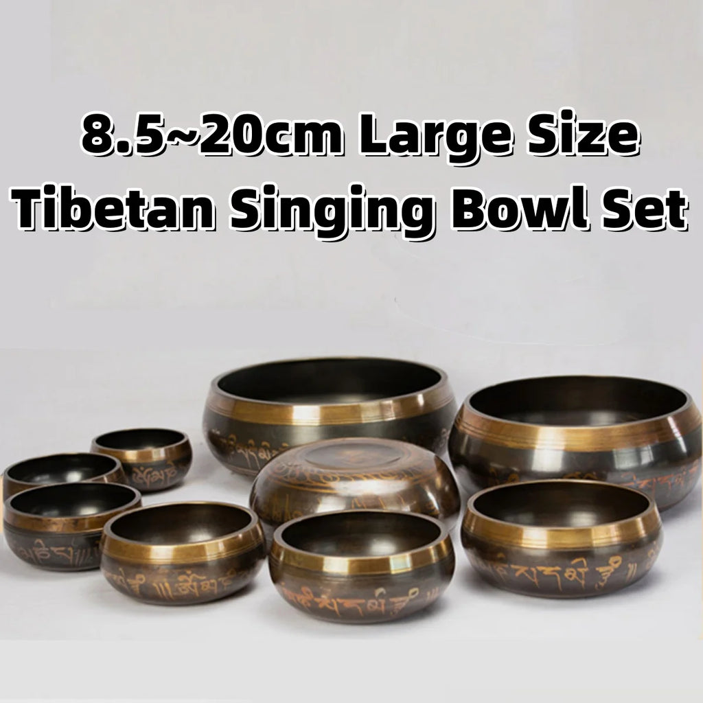 Tibetan Singing Bowl Set 8.5~20CM Size Optional Scripture Bowl Helpful for Meditation Yoga Relaxation Chakra Healing Prayer