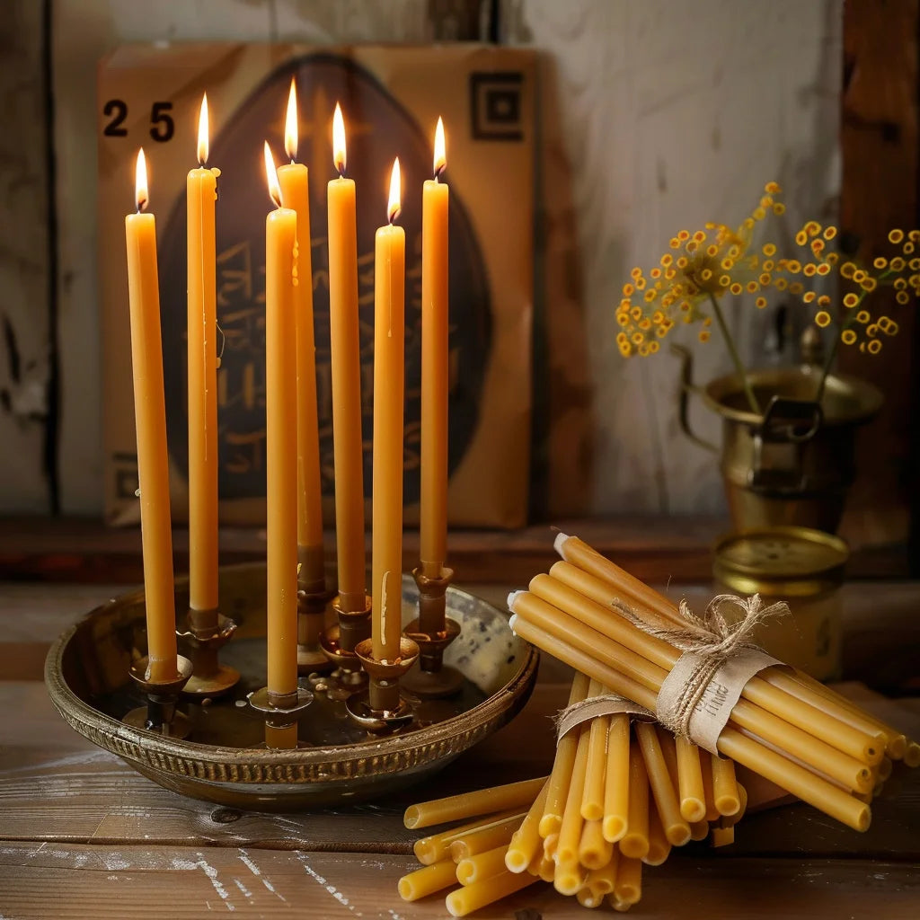 25PCS/1PACK Hanukkah Candle Natural Beeswax Chanukah Candles Thin Taper Honey Candles for Ritual Birthday Unscented