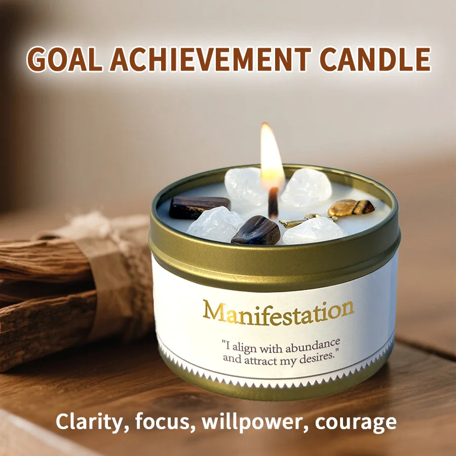 Lavender & Eucalyptus Aromatherapy Candle,Law of Attraction Healing Ritual with Crystals,Halloween, Bedroom&Living Room Home Use