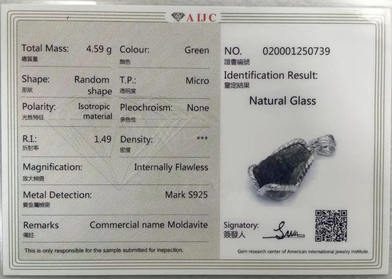Meihan Natural Czech Moldavite 925 Sterling Silver Pendant Irregular Shape Fine Jewelry for Eliminating Negative Energy