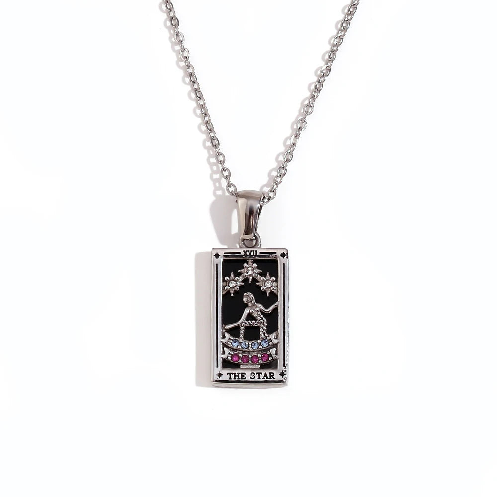 MamacitaSlay New In Populry Rectangular Pendant Empress Lovers Magician Tarot Waterproof Stainless Steel Necklace For Women