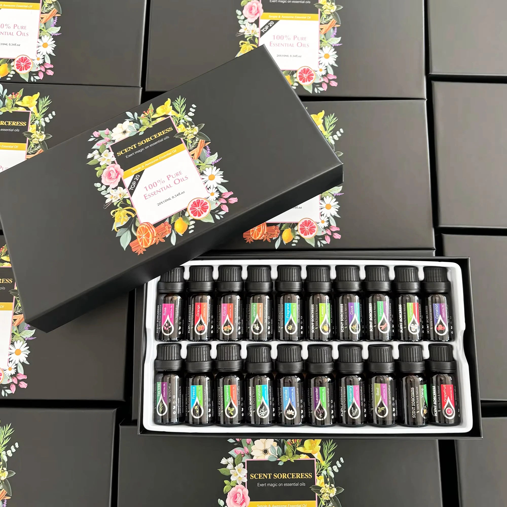Christmas Essential Oil Set Lavender Eucalyptus Sweet Orange Lemon 20Pcs/Set Massage Spa Aroma Fragrance Oil Humidifier Diffuse