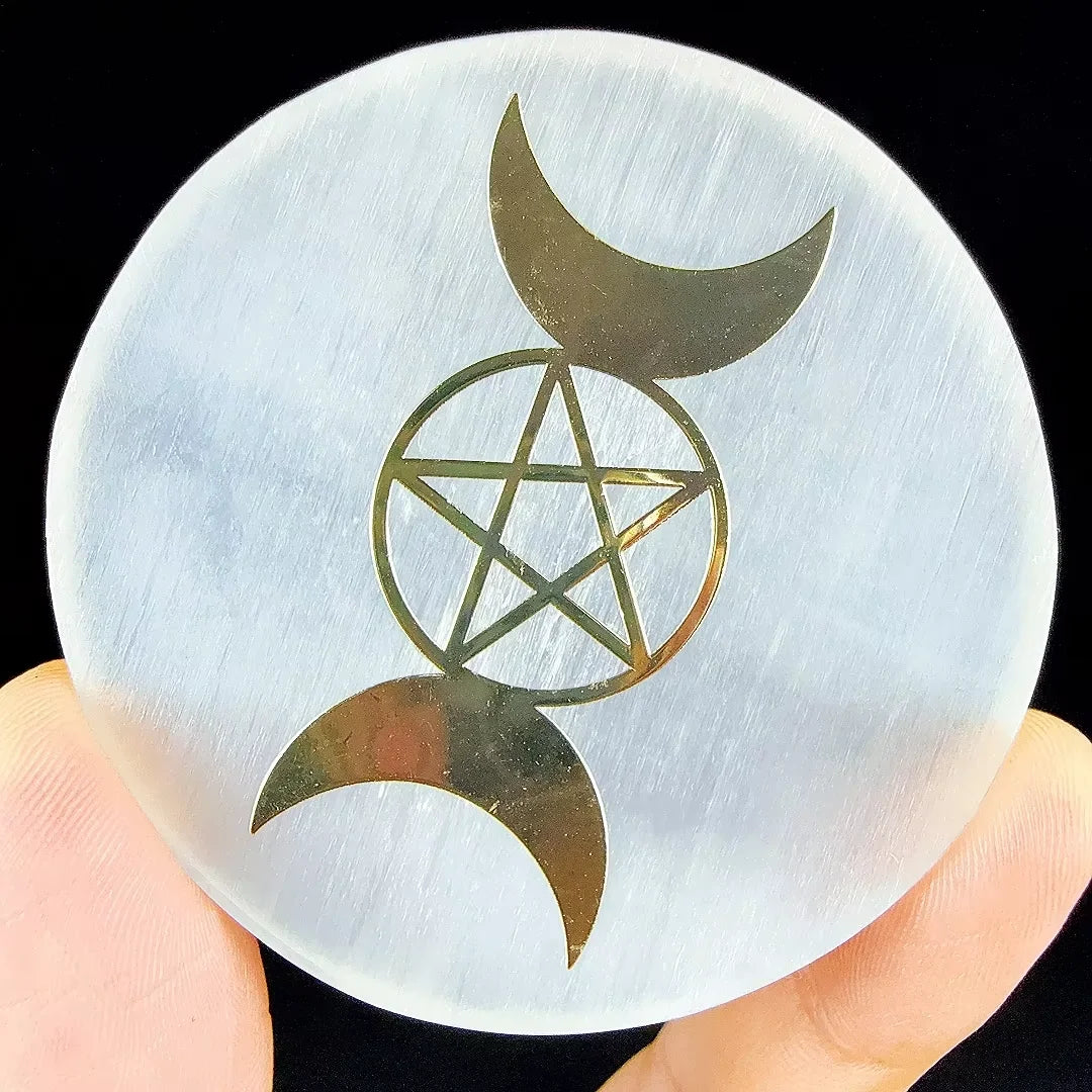 1pc Natural Selenite Slice Irregular Crystal Stone - Mixed Style Boho Star Moon Tree Flower Golden Tray Jewelry Accessories Art