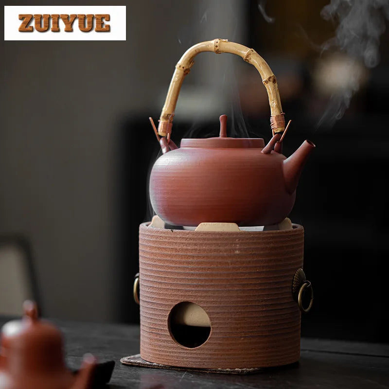 570ml Handmade Stoneware Tea Making Set Japanese Tea Stove Teapot Heating Base Household Teapot Warmer Kettle Stand Tea Ceremony