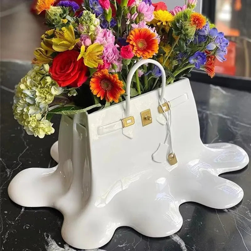 Nordic Large Resin Flowers Vase Bag Home Decor aesthetic room decor Wedding desk Ornament Living Room big Bag Vase Luxury