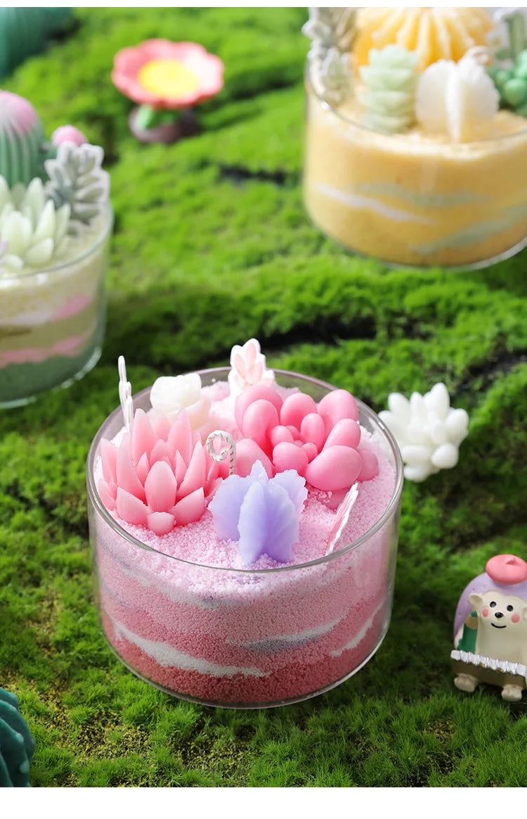 1PC DIY Scented Candles Succulent Fragrance Indoor Plants Cactus Sand Painting Handmade Wedding Souvenir Home Decoration