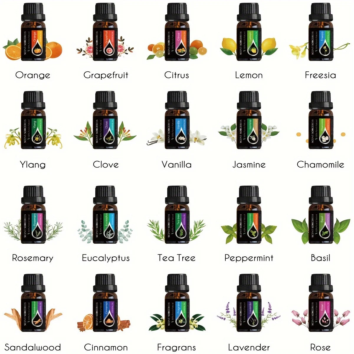 Christmas Essential Oil Set Lavender Eucalyptus Sweet Orange Lemon 20Pcs/Set Massage Spa Aroma Fragrance Oil Humidifier Diffuse