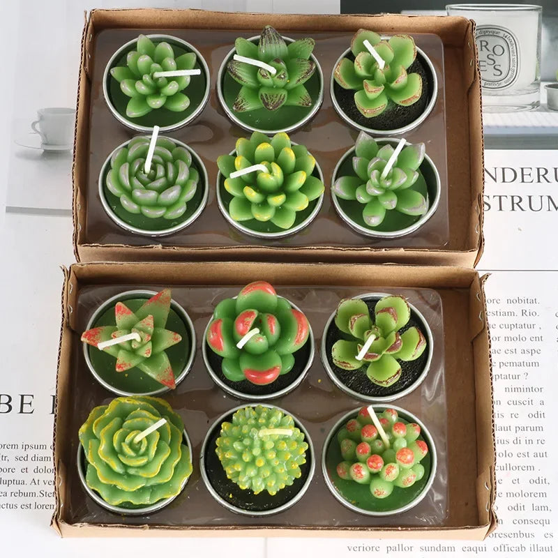 12pcs Mini Cactus Candles Succulent Greenery Candles Flameless Tea Light Candles Suitable for Party Wedding Home Decoration