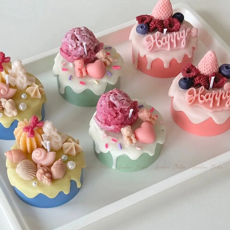 Simulated cream cake candles Strawberry chocolate cherry macaron scented candle lovely birthday gift velas navideñas decorativas