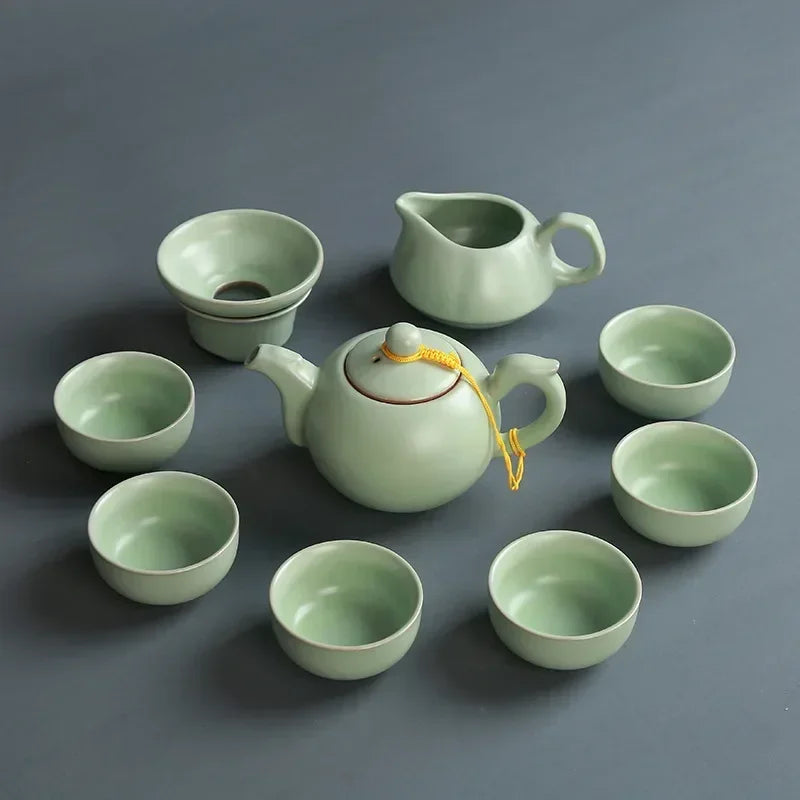 Creative Business Gift Ceramic Tea Set Teaware Geyao Ru Kiln A Pot of Six Cups of Tea Cups with Hand Gift Box Japanese TeaSet