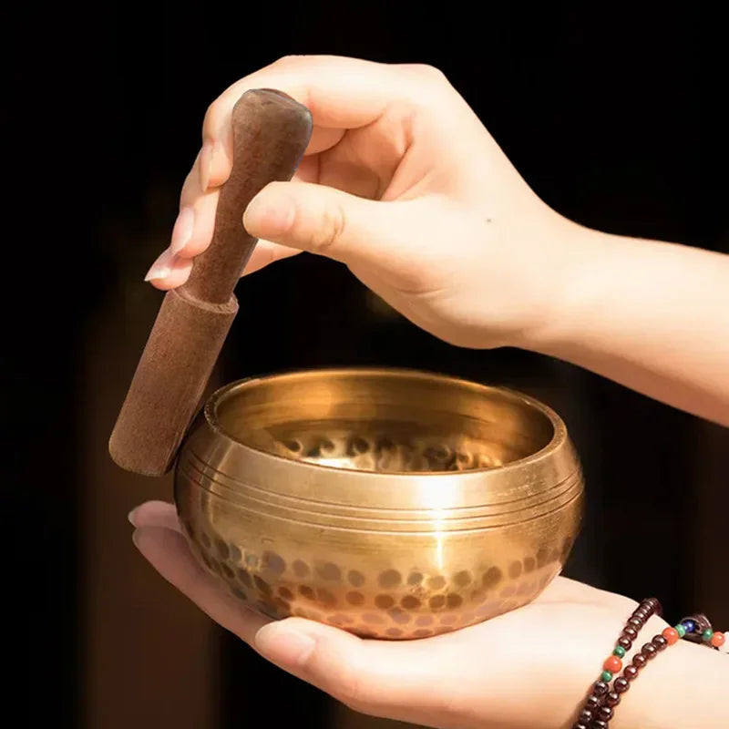 Tibetan Brass Singing Bowl Sanskrit Yoga Meditation for Sound Handmade Healing Stress Relief Buddha Mindfulness Instrument