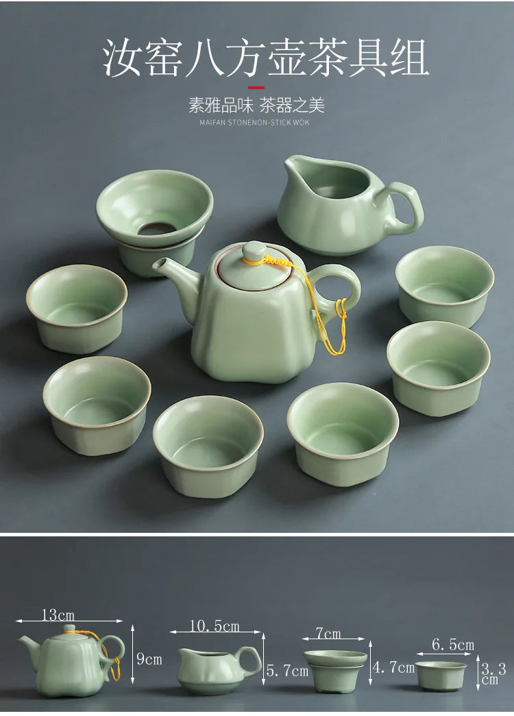 Creative Business Gift Ceramic Tea Set Teaware Geyao Ru Kiln A Pot of Six Cups of Tea Cups with Hand Gift Box Japanese TeaSet
