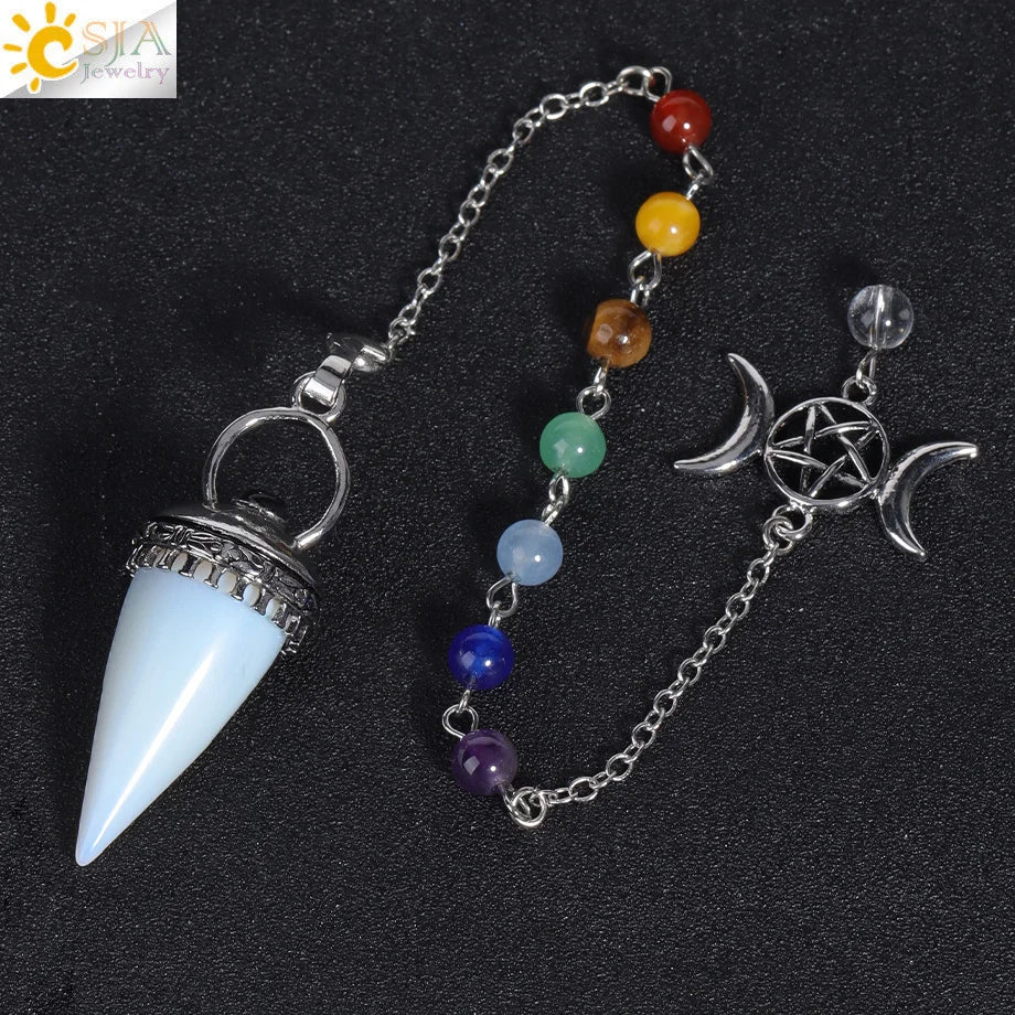 CSJA Natural Stone Cone Pendulum Reiki Amethyst Pink Crystal Gem Stone Pendulo for Dowsing Dinvination Healing Quartz H624