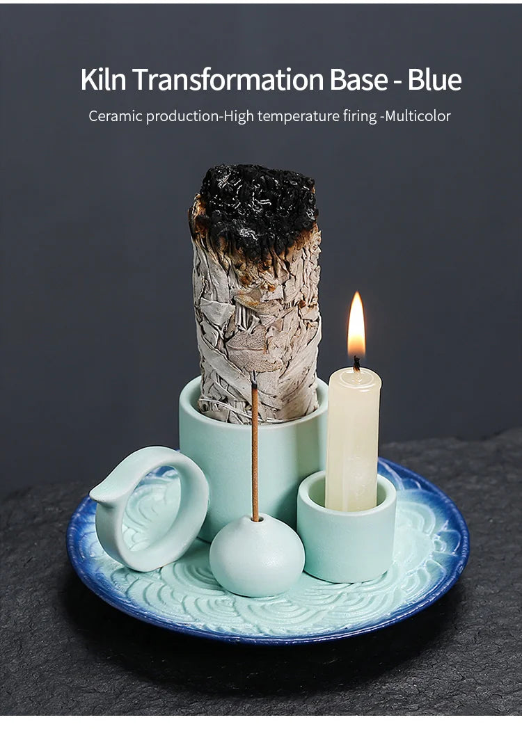 4 in 1 Incense Burner, Sage Palo Santo Holder, Incense Stick Holder Candles Holder Ceramic Censer for Meditation Living Room