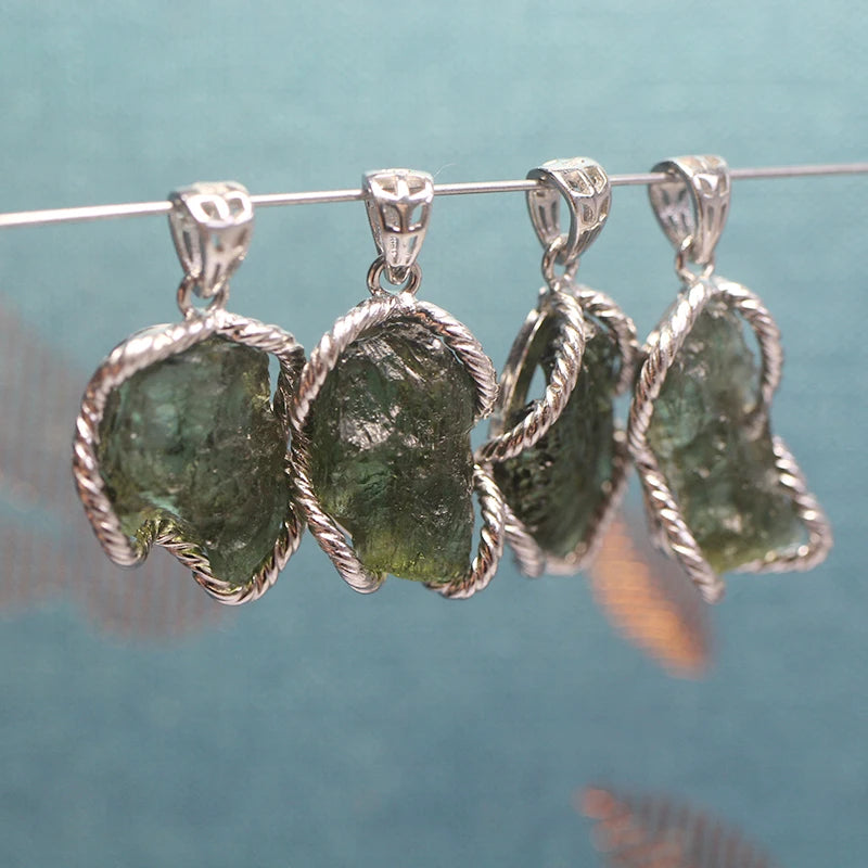 Natural Top Czech Moldavite Irregular 925 Silver Pendant Fine Jewelry Gift Eliminate negative energy