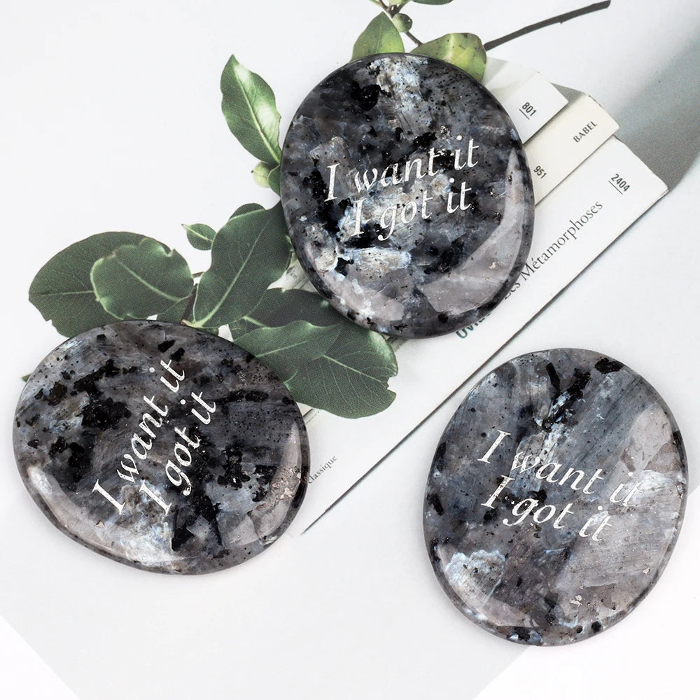 Crystal Worry Stone Double Plane Shaped Piece Inspirational Palm Stone, Engraved With Words To Relieve Worries Jade Energy Stone